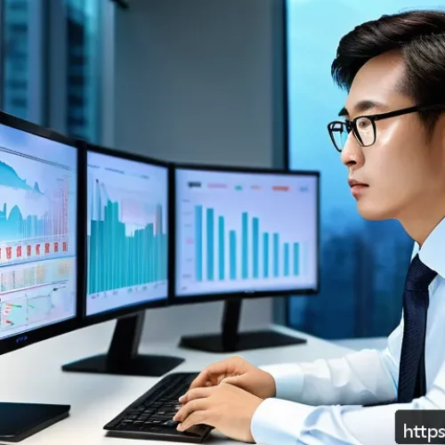 재무위험관리사 직무 인터뷰 - A professional financial risk manager in a modern office environment, analyzing multiple digital scr...